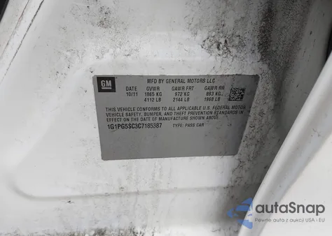 2012 Chevrolet Cruze Lt from USA, damaged, VIN 1G1PG5SC3C7185387